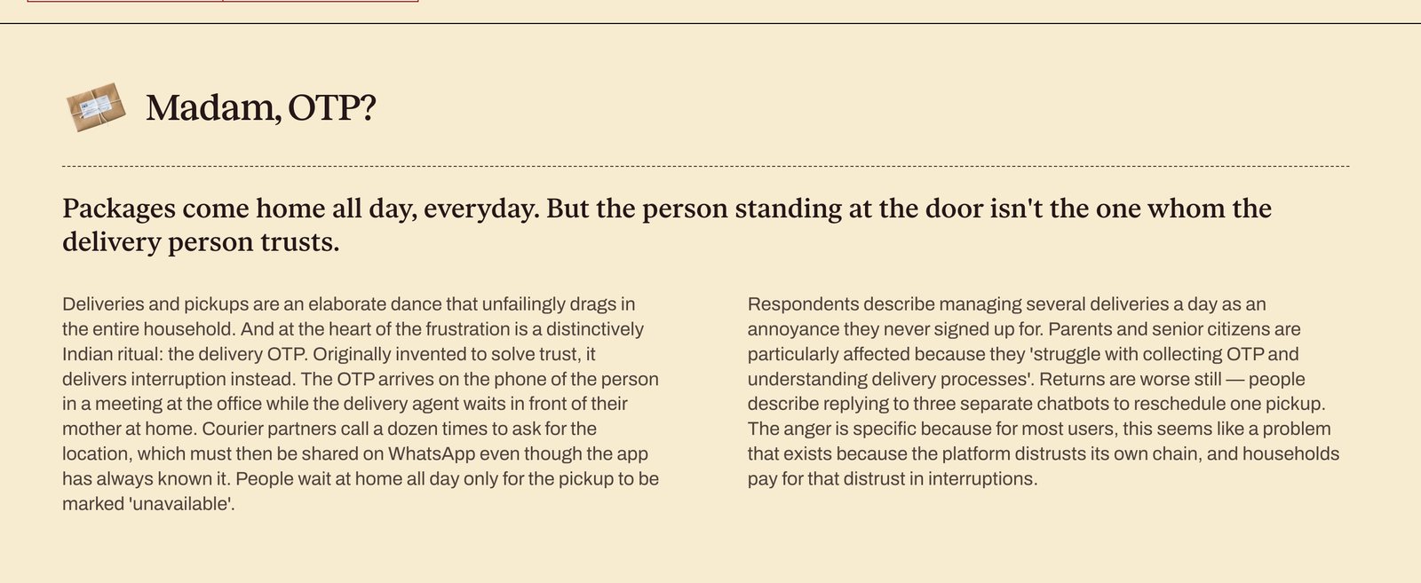 The problem statement: Madam, OTP?